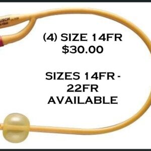 (4) Foley Catheters  14RF – 16″ 2Way Coated Latex 5cc Tip 1 – Rusch Gold