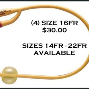 (4) Foley Catheters  16RF – 16″ 2Way Coated Latex 5cc Tip 1 – Rusch Gold