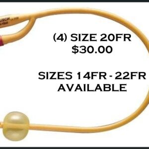 (4) Foley Catheters  20RF – 18″ 2Way Coated Latex 5cc Tip 1 – Rusch Gold