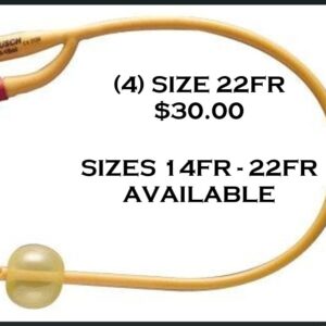 (4) Foley Catheters  22RF – 18″ 2Way Coated Latex 5cc Tip 1 – Rusch Gold
